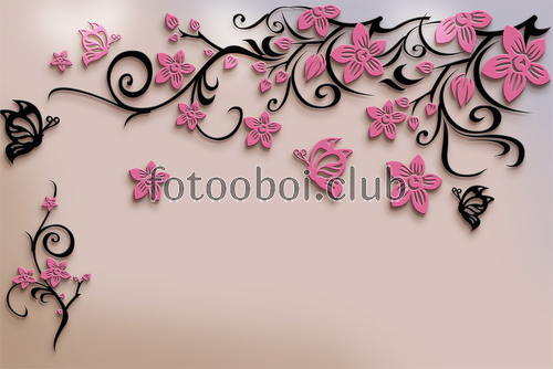 цветы, цветок, узоры, бабочки, 3д, 3d 